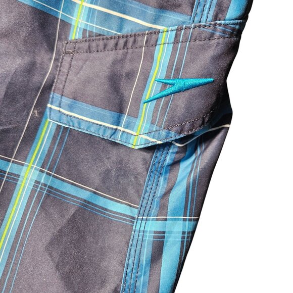 Speedo Mens Blue Plaid Swim Shorts With Elastic Waist & Drawstring Size L - Picture 5 of 6